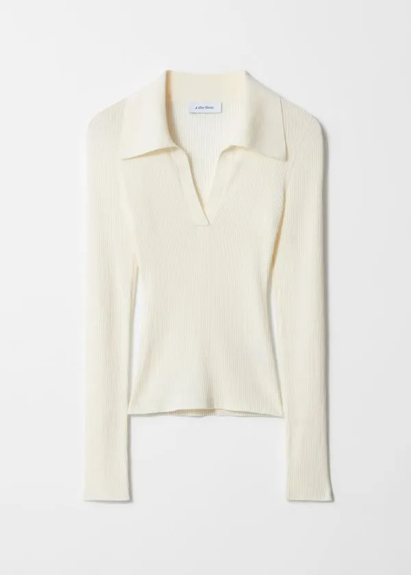 Women Tops and Tshirts and Other Stories Ribbed Polo Top Ivory