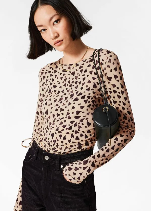 Women Tops and Tshirts and Other Stories Ruched Drawstring Top Heart Print