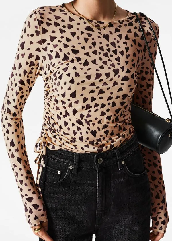 Women Tops and Tshirts and Other Stories Ruched Drawstring Top Heart Print