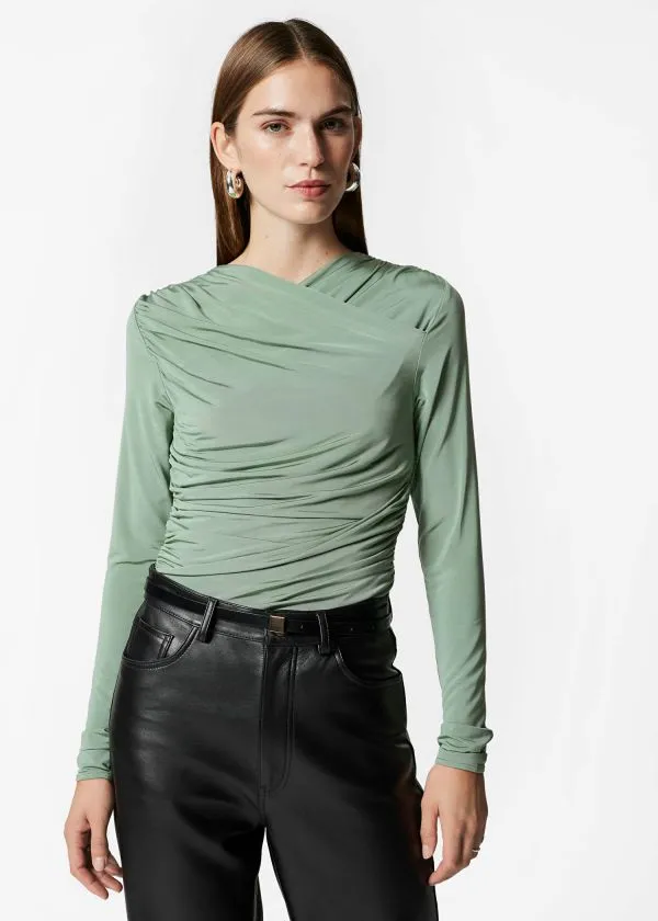 Women Tops and Tshirts and Other Stories Ruched Wrap Top Green