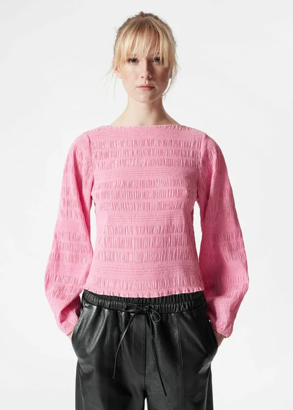 Women Tops and Tshirts and Other Stories Smocked BoatNeck Top Pink