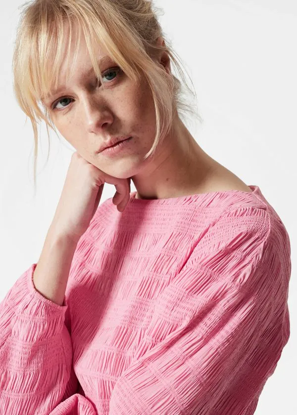 Women Tops and Tshirts and Other Stories Smocked BoatNeck Top Pink