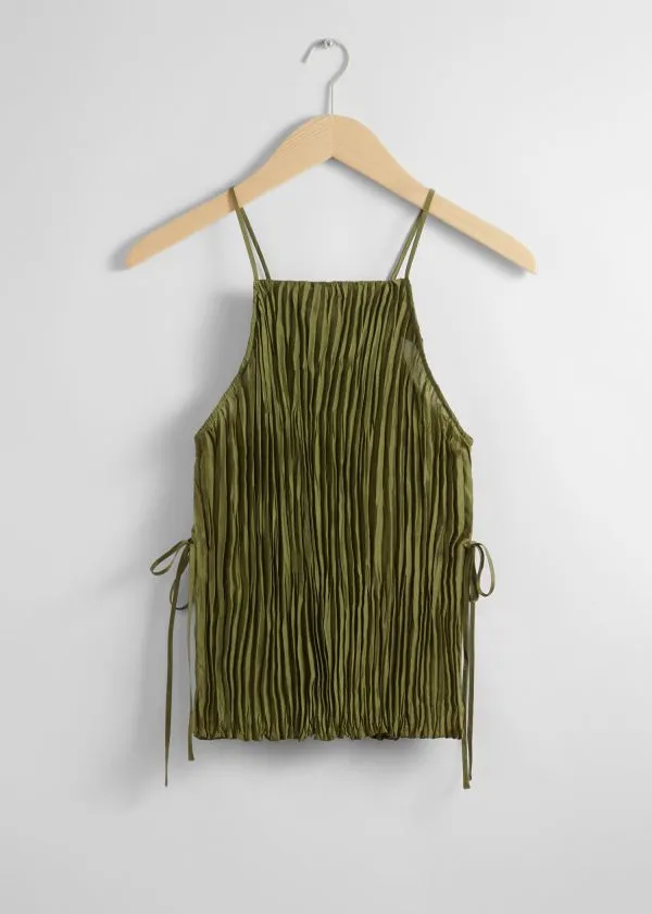 Women Tops and Tshirts and Other Stories Strappy Silk Top Green
