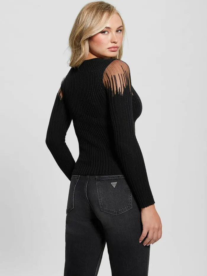 Women Tops GUESS Claudine Embellished Sweater Black Women Tops GUESS Claudine Embellished Sweater Black