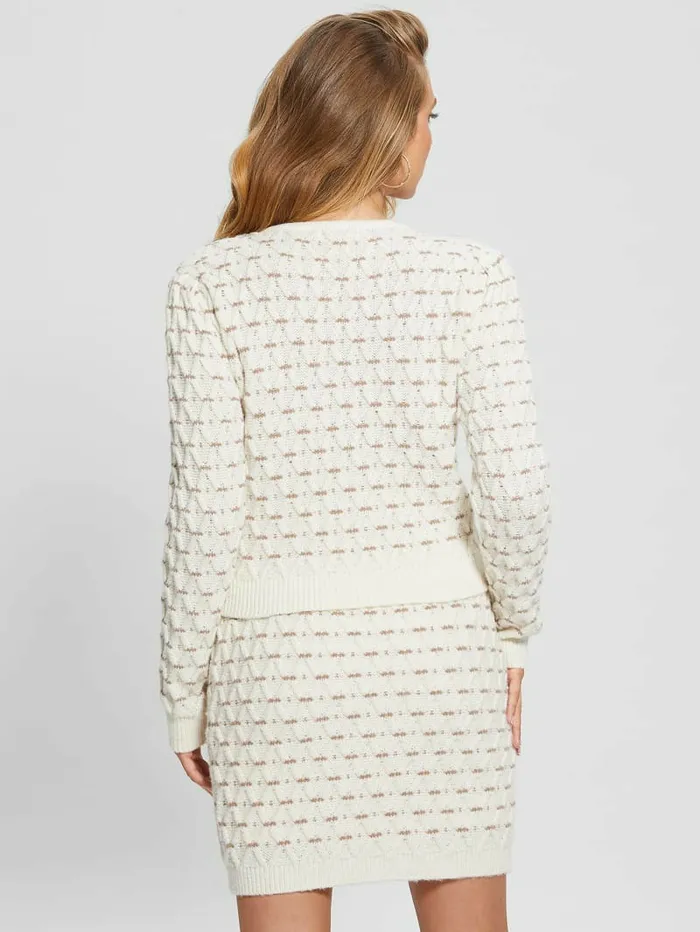 Women Tops GUESS Eco Miya CrossStitch Cardigan Sweater Dove White Multi Women Tops GUESS Eco Miya CrossStitch Cardigan Sweater Dove White Multi