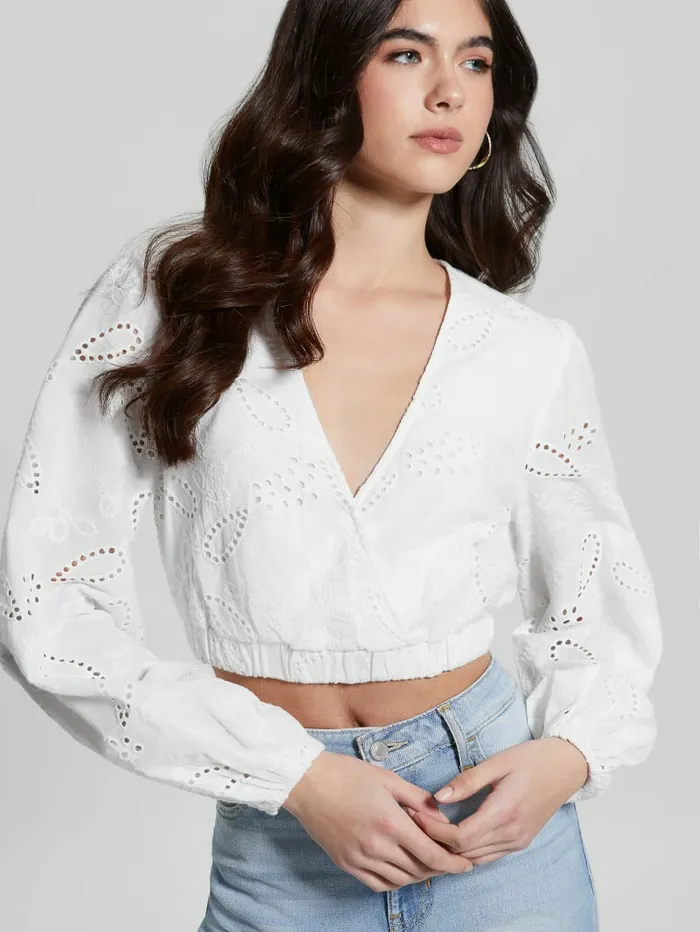 Women Tops GUESS Stella Eyelet Top Pure White