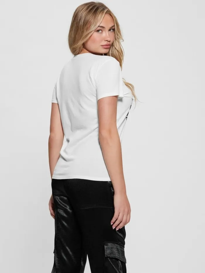 Women Tops GUESS Tiger Rhinestone Tee Cream White Multi Women Tops GUESS Tiger Rhinestone Tee Cream White Multi