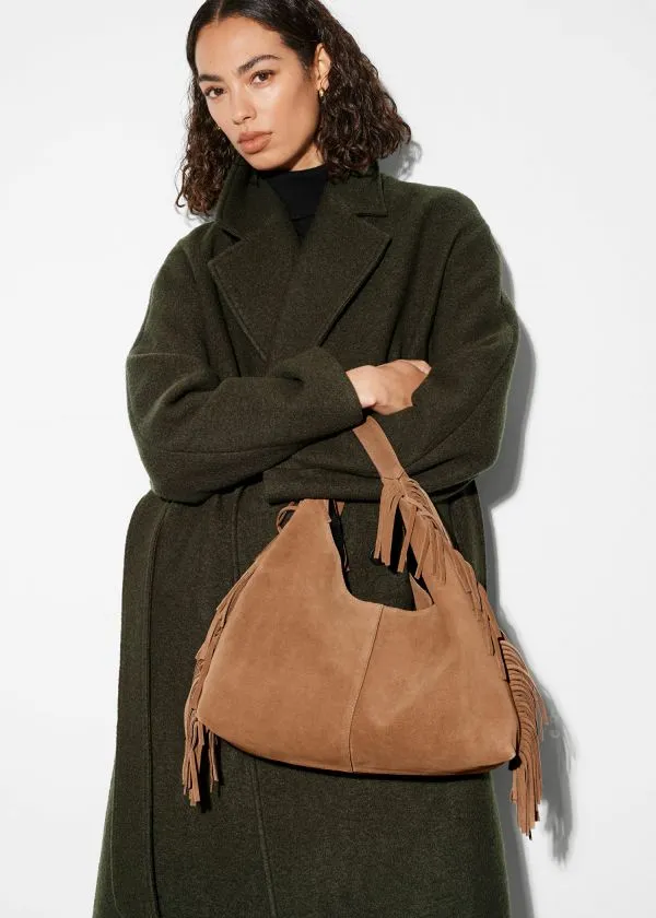 Women Tote Bags and Other Stories Fringed Suede Tote Bag Brown