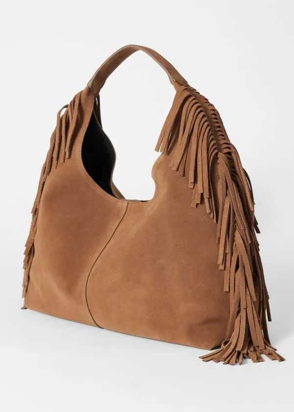 Women Tote Bags and Other Stories Fringed Suede Tote Bag Brown