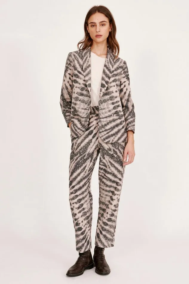 Women Treatment Print Khaki and Charcoal Clarissa Blazer Raquel Allegra Jackets