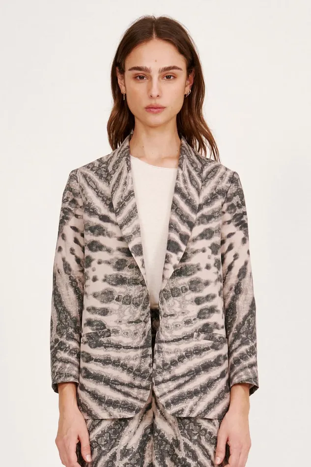 Women Treatment Print Khaki and Charcoal Clarissa Blazer Raquel Allegra Jackets