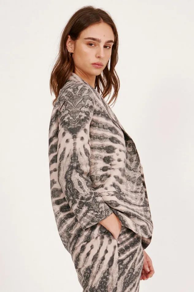 Women Treatment Print Khaki and Charcoal Clarissa Blazer Raquel Allegra Jackets