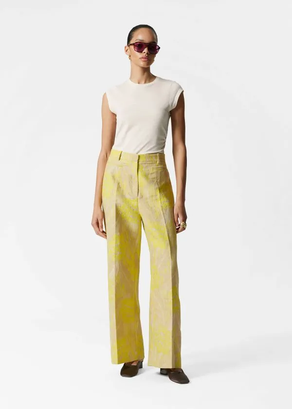 Women Trousers and Other Stories Jacquard PressCrease Trousers Yellow Jacquard