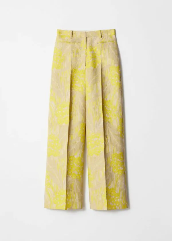 Women Trousers and Other Stories Jacquard PressCrease Trousers Yellow Jacquard