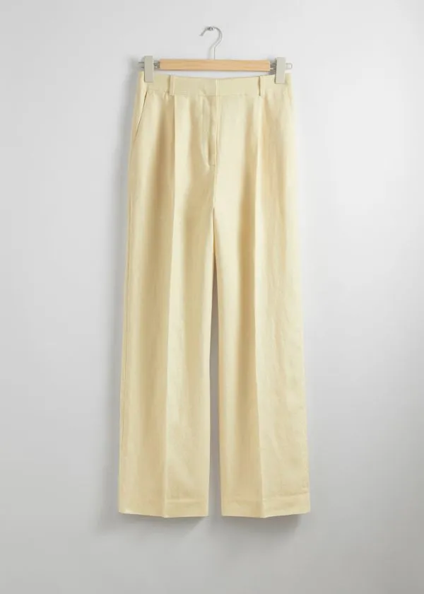 Women Trousers and Other Stories Wide Linen Trousers Light Yellow