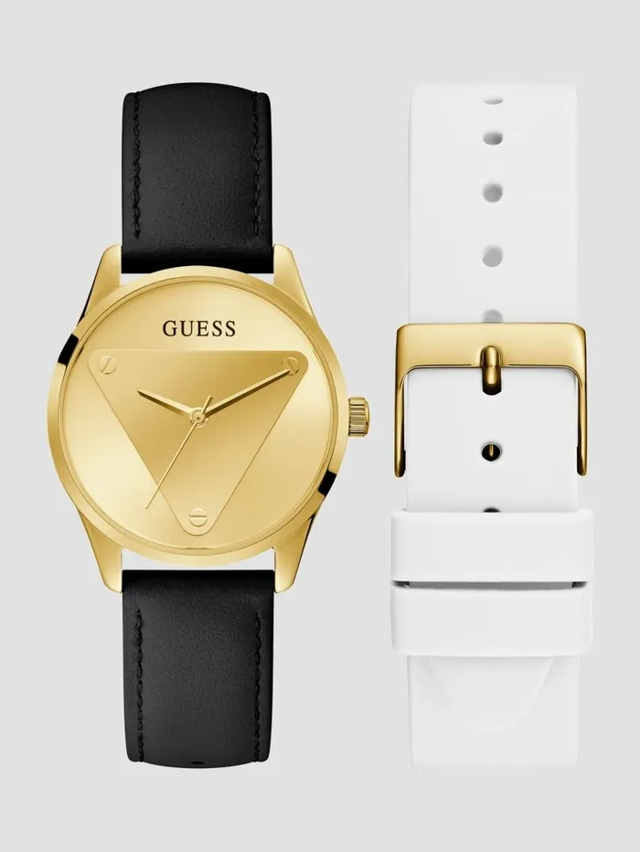 Women Watches GUESS GoldTone Emblem Analog Watch with Strap Set Rose Gold