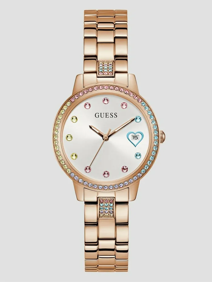Women Watches GUESS Rose GoldTone Analog Watch Silver