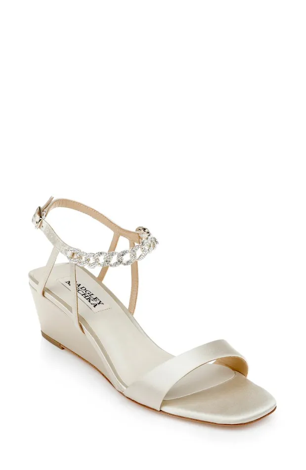 Women Wedge Badgley Mischka Kaelyn Mid Wedge Heel Ivory Satin