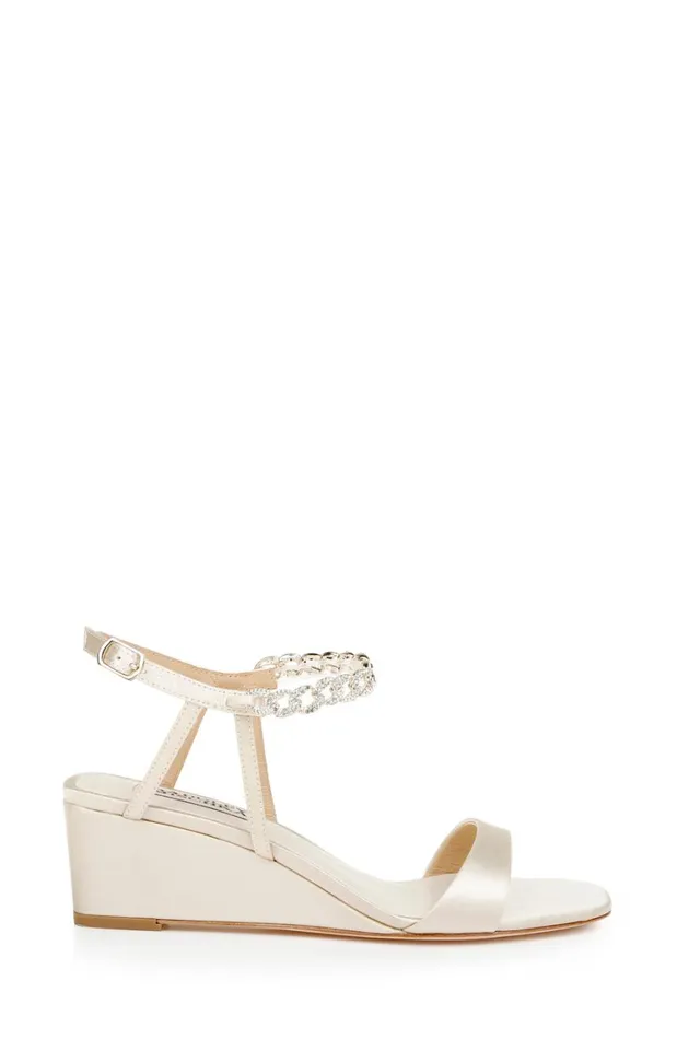 Women Wedge Badgley Mischka Kaelyn Mid Wedge Heel Ivory Satin