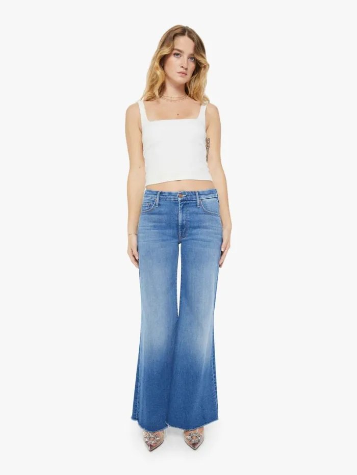 Women Wide Leg Mother Denim Petites The Lil039 Roller Fray Wash Work Hard Play Hard