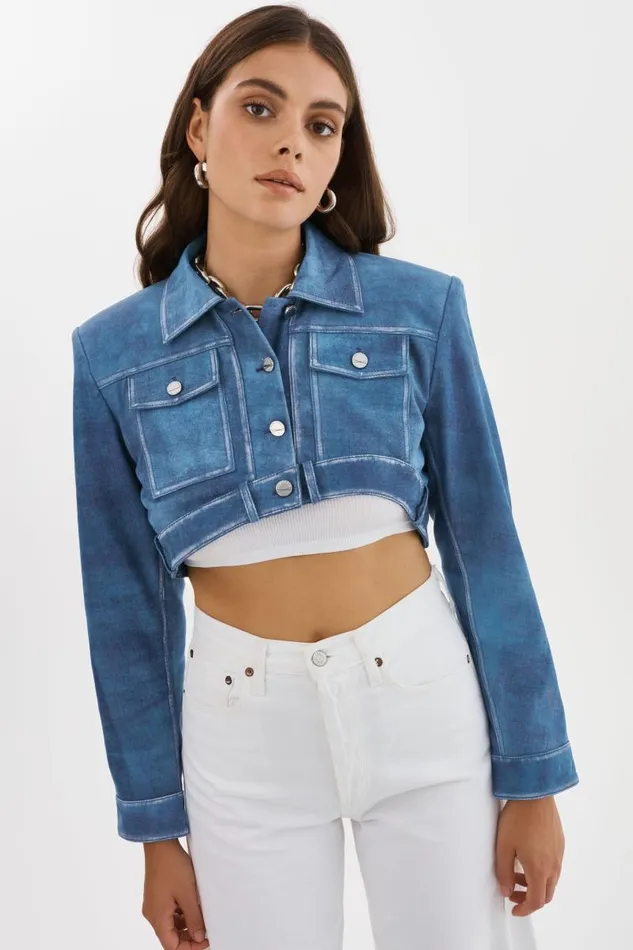 Women XANDY Cropped Leather Jacket Distressed Indigo LAMARQUE Leather Jackets Women XANDY Cropped Leather Jacket Distressed Indigo LAMARQUE Leather Jackets