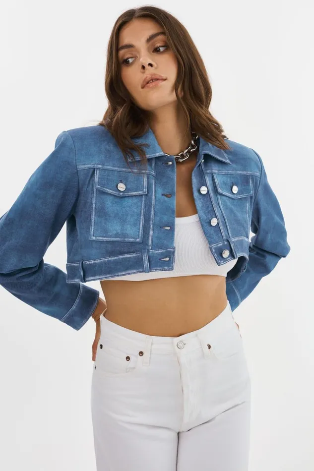 Women XANDY Cropped Leather Jacket Distressed Indigo LAMARQUE Leather Jackets Women XANDY Cropped Leather Jacket Distressed Indigo LAMARQUE Leather Jackets