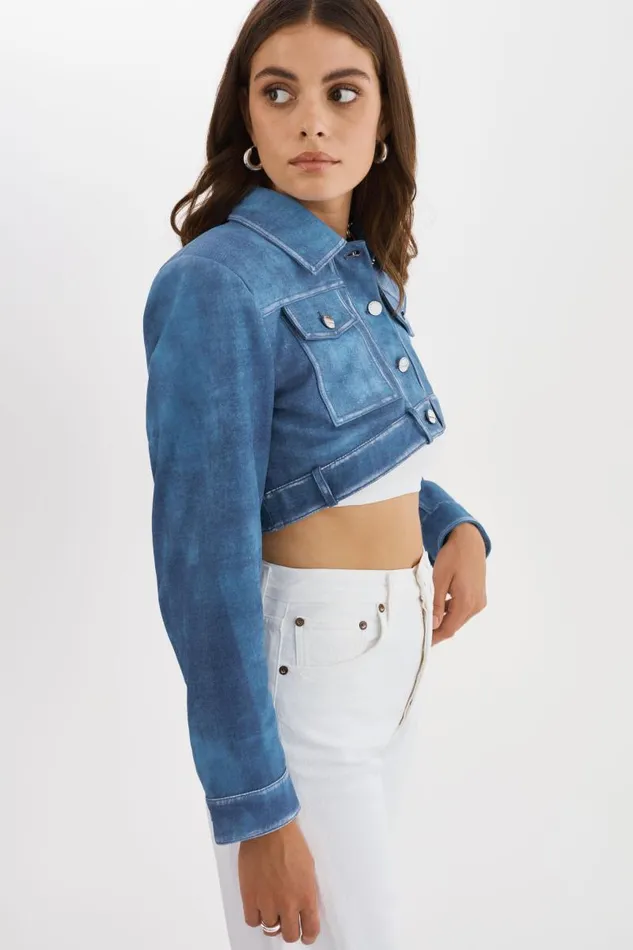 Women XANDY Cropped Leather Jacket Distressed Indigo LAMARQUE Leather Jackets Women XANDY Cropped Leather Jacket Distressed Indigo LAMARQUE Leather Jackets