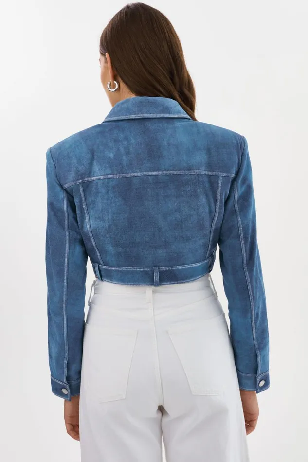 Women XANDY Cropped Leather Jacket Distressed Indigo LAMARQUE Leather Jackets Women XANDY Cropped Leather Jacket Distressed Indigo LAMARQUE Leather Jackets