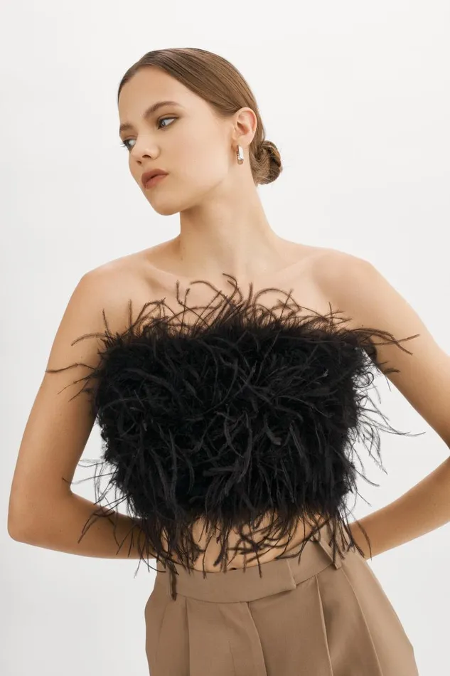 Women ZAINA Feather Bustier Black LAMARQUE Tops