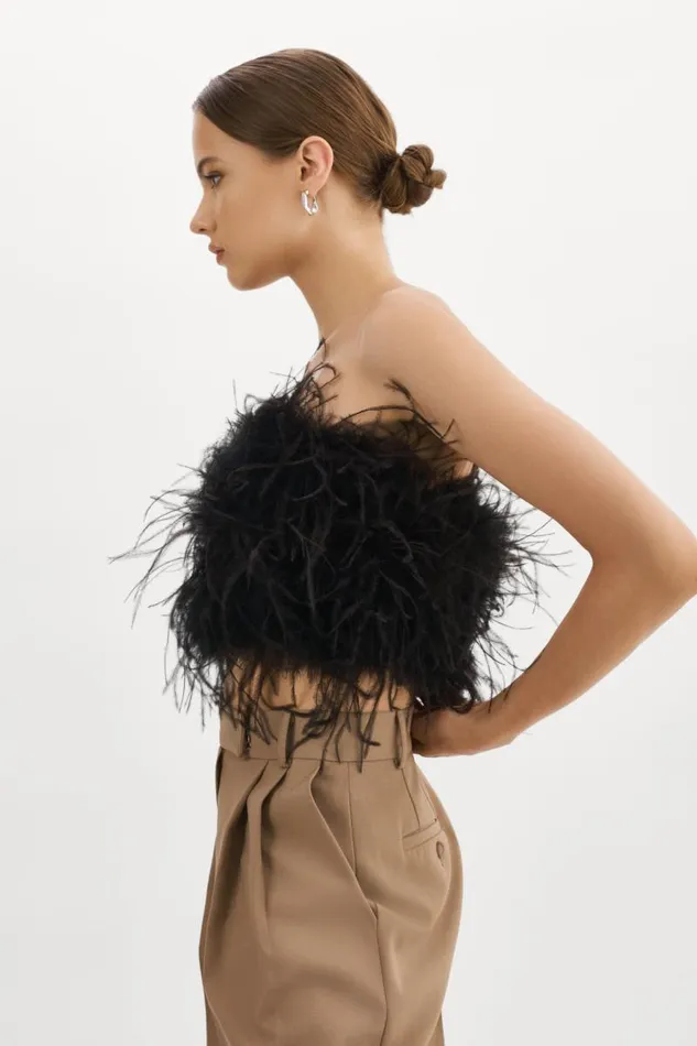 Women ZAINA Feather Bustier Black LAMARQUE Tops