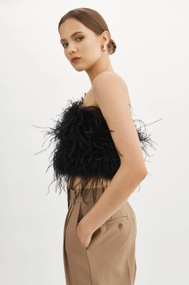 Women ZAINA Feather Bustier Black LAMARQUE Tops