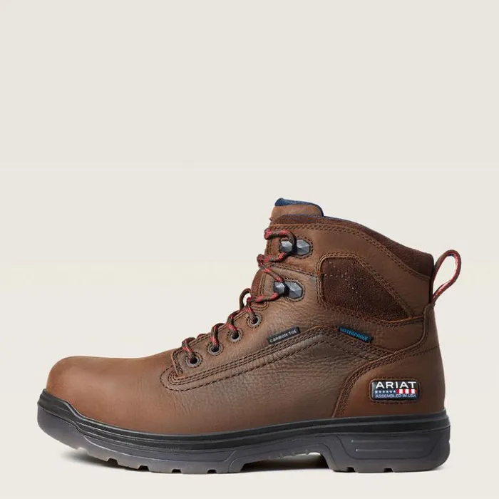 Work Boots Men Ariat Turbo 6034 USA Assembled Waterproof Carbon Toe Work Boot Rich Brown