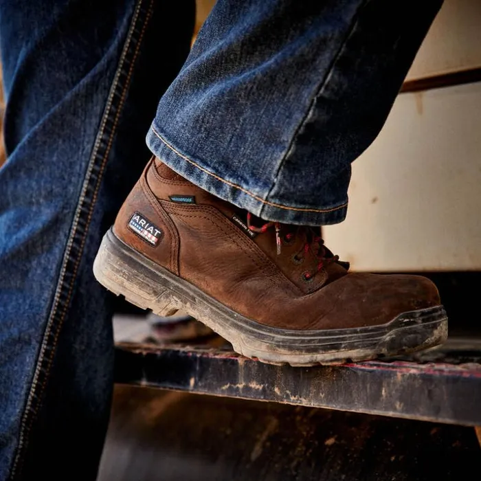 Work Boots Men Ariat Turbo 6034 USA Assembled Waterproof Carbon Toe Work Boot Rich Brown