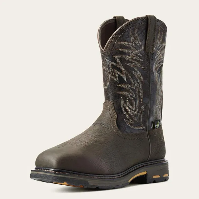 Work Boots Men Ariat WorkHog Wide Square Toe MetGuard Waterproof Composite Toe Work Boot Bruin Brown